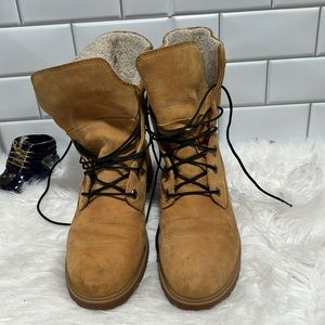 Timberland Womens 9 Jayne Waterproof Teddy Fleece Fold Down Leather Boots A1SGA